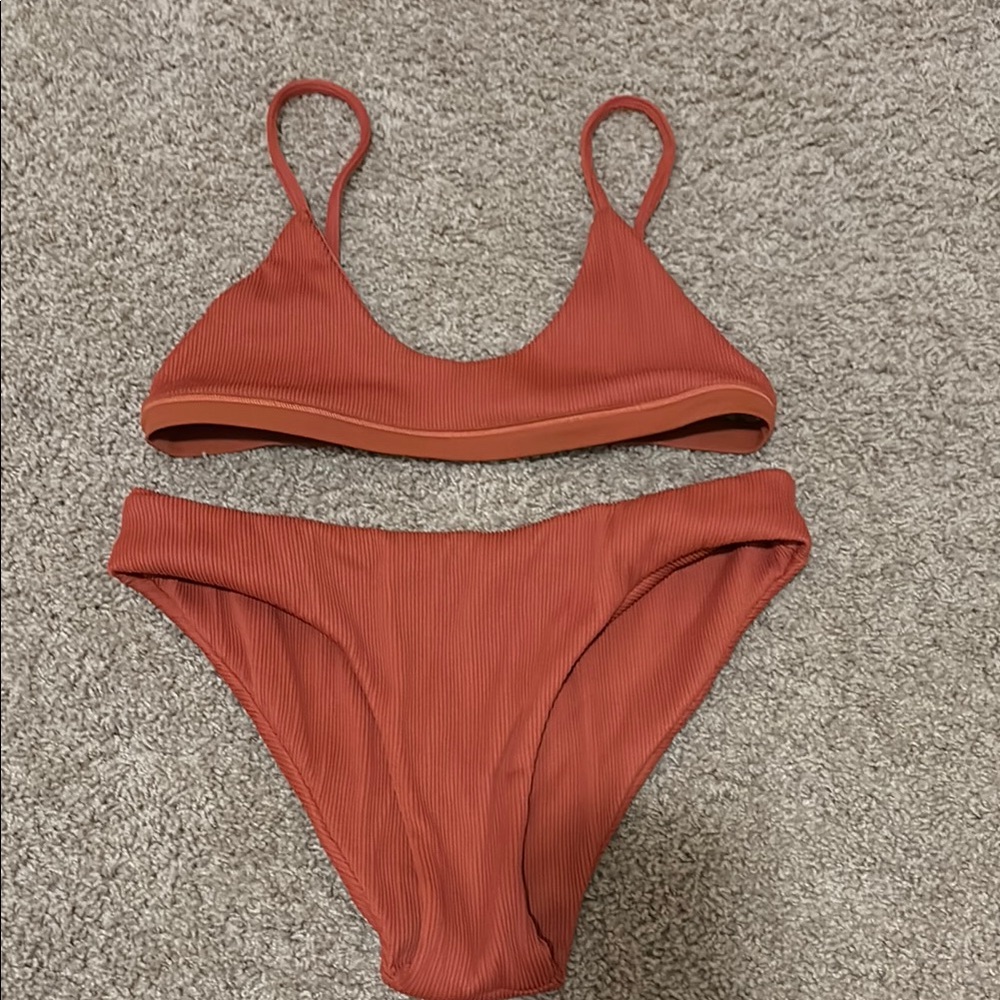 Kulani Kinis Rust Orange Ribbed Bikini Set